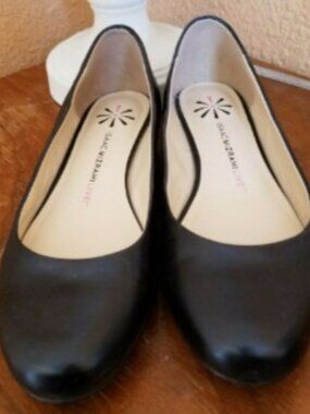 Isaac Mizrahi Black Leather Gold Heel Ballet Flats Size 6.5M